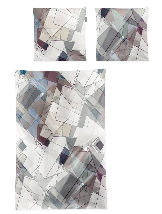 Irisette Wave Mako-Satin Bettwäsche Grau mit Rauten Mosaik Design, B/H: 155 x 220 cm und 80 x 80 cm - Bild 1