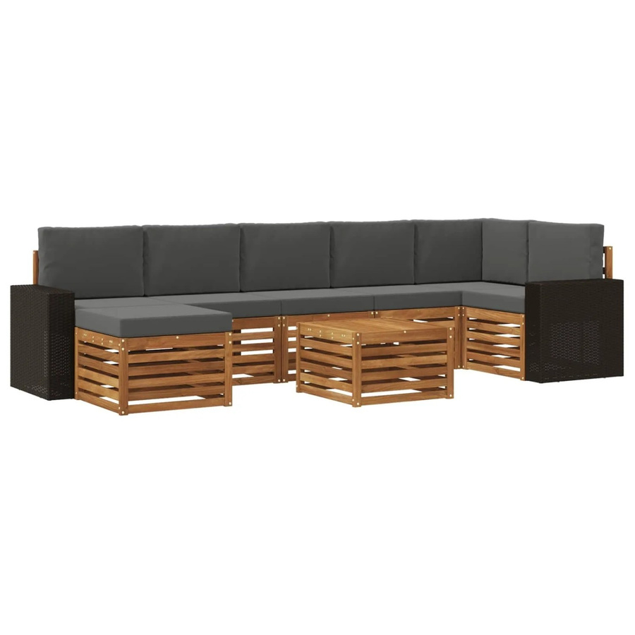 vidaXL Outdoor-Sofagarnitur in L-Form aus Akazienholz mit 8 Kissen in Anthrazit und Natur - Bild 2