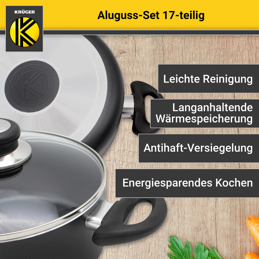 Karl Krüger Aluguss-Topfset, 17-teilig, Schwarz, Antihaftbeschichtung - Bild 3