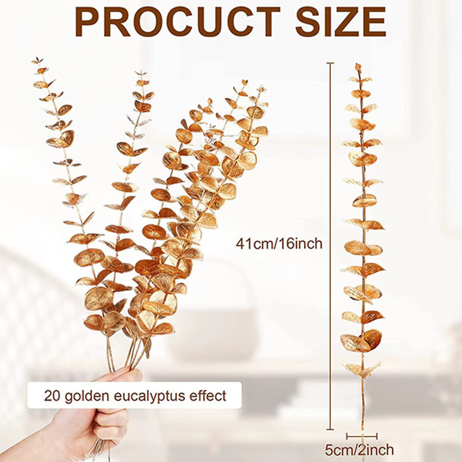 Uflower Künstlicher Eukalyptus-Zweig in Gold und Grün für Hochzeits- und Tischdekorationen - Bild 2