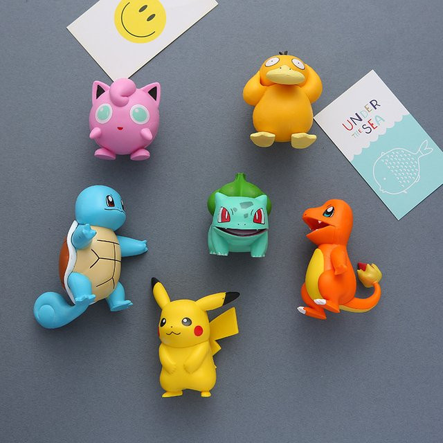 6er Set Pokemon Kühlschrankmagnete im 3D Cartoon Design mit Pikachu und Squirtle, Multicolor - Bild 1