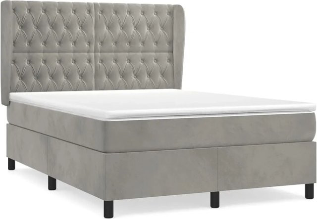 vidaXL Boxspringbett mit Matratze in Hellgrau, Hybrid-Design mit Taschenfederkern und Samtbezug, B/T/H: 140 x 190 x 147 cm - Bild 1