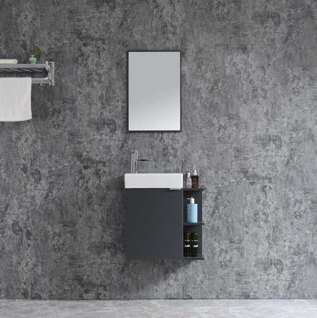 Sanotechnik Cloud Badezimmer-Set in Grau bestehend aus Unterschrank, Waschbecken und Spiegel B/T: 55 x 60 cm - Bild 1