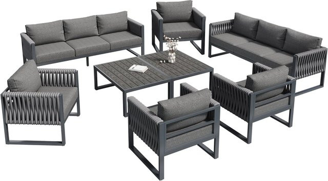 okwish Gartenmöbel Set Outdoor Sofa 10-Sitzer mit rostfreiem Metallgestell in Grau - Bild 1