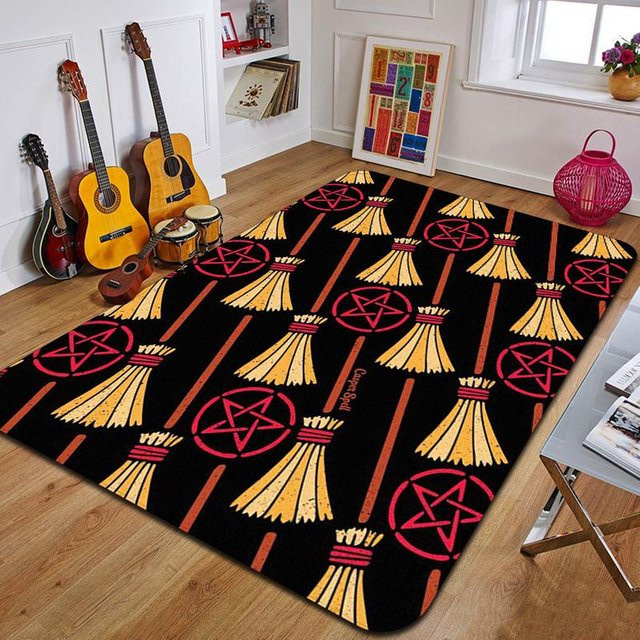 Rutschfester Teppich mit Pentagramm-Print in Schwarz, B/B: 60 x 40 cm - Bild 1