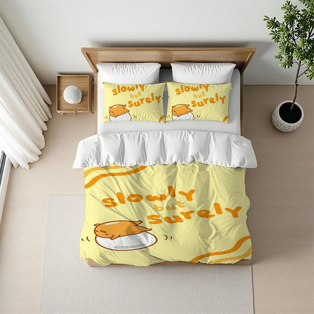 G-Gudetama Bettwäsche-Set Home Style, 3-teiliges Microfaser-Bettwäsche-Set mit Motiv, Farbe: Gelb, B/H: 135 x 200 cm - Bild 1
