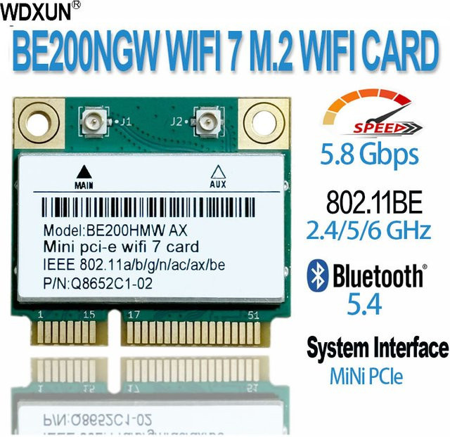 WDXUN WiFi 7 BE200 PCIe Netzwerkadapter mit Bluetooth 5.4, Tri-Band 2,4 GHz/5 GHz/6 GHz, 8774 Mbit/s, BE200NGW Drahtlos-Netzwerkkarte für Windows 10/11, Grün - Bild 1