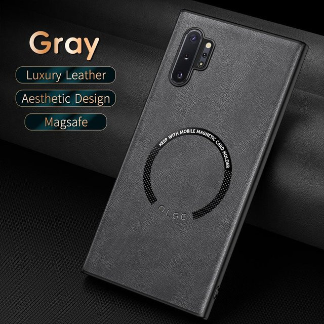 Magnetisches MagSafe Lederetui für Samsung Galaxy Note 20 Ultra, Note 10 Plus, Note 20 5G und Note 10 mit Autohalterung und stoßfester Silikon-Vollschutzhülle in Grau - Bild 1