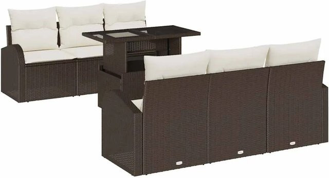 7-teiliges vidaXL Garten-Sofa-Set aus Poly Rattan in Braun mit Kissen und Tisch - Bild 1