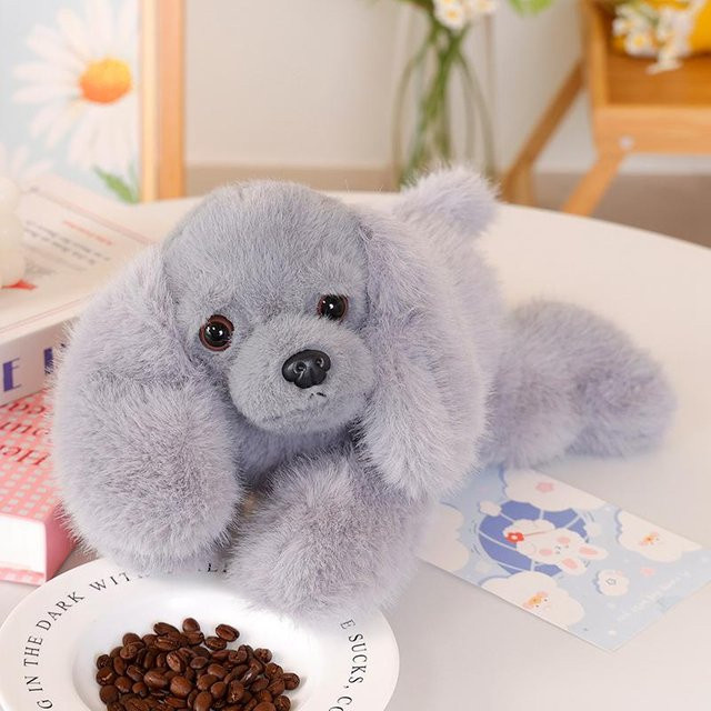 Kawaii Schwarzer Welpen Plüschtier, Liegender Hund, Schwarz, Grau, 30cm - Bild 1
