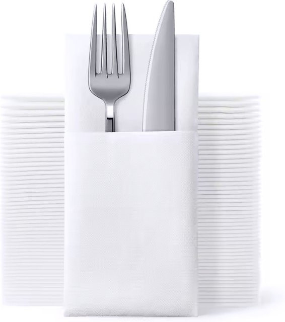 Weiße Einweg Messer-Gabel-Untersetzer aus Papier mit integrierter Bestecktasche für Partys - Bild 1