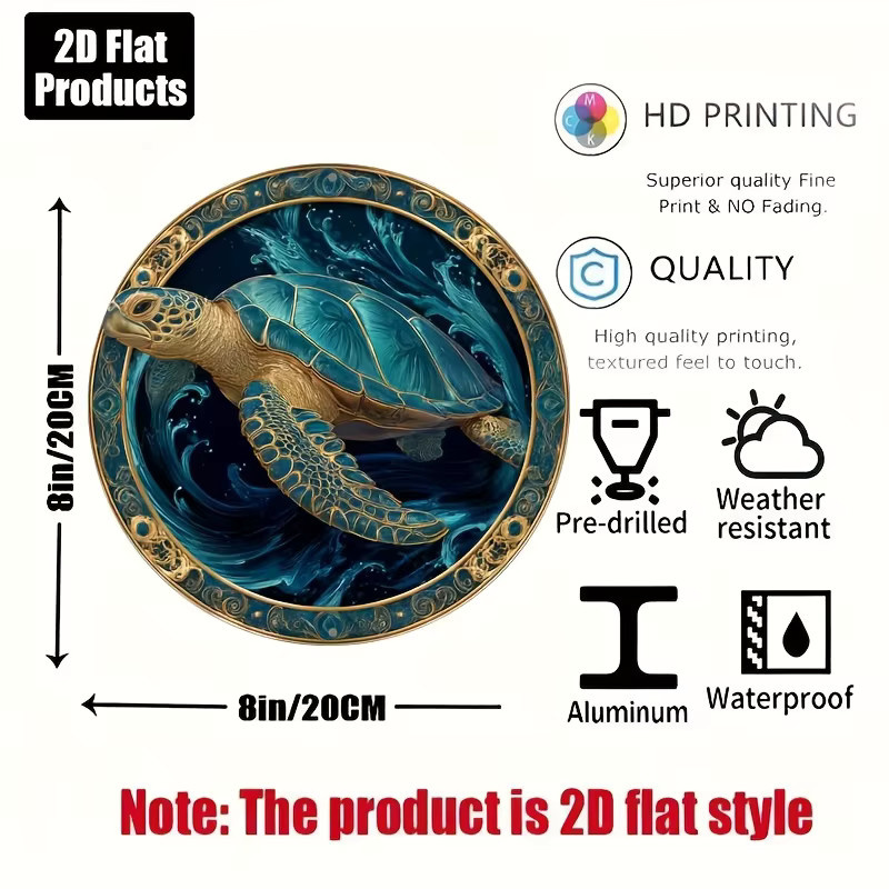 Rundes Aluminiumschild mit Schildkrötenmotiv von CIFBUY, Metallplakette für Heimdekoration, Durchmesser: 20,32 cm - Bild 2