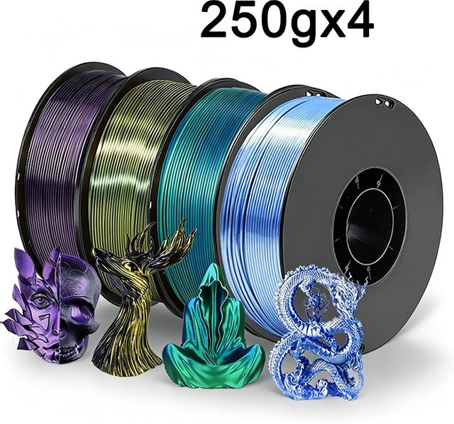 3D Maliang PLA Filament 1,75mm Zweifarbig Seiden Blau-Grün und Silber-Blau für FDM 3D-Drucker, 4 x 250g - Bild 1