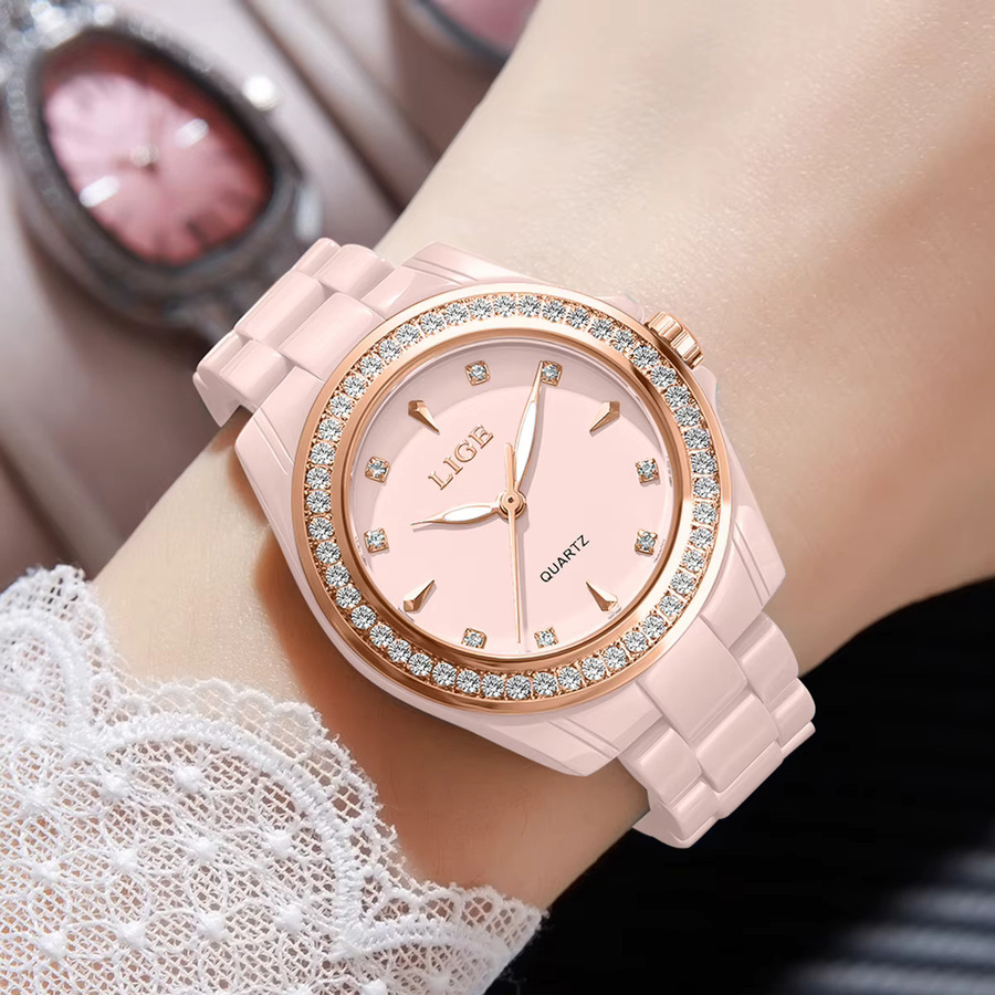 LIGE Armbanduhr, Keramik, Diamant, Quarz, Roségold, Damen - Bild 2
