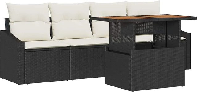 vidaXL 5-tlg. Garten-Sofagarnitur aus Poly-Rattan mit Kissen in Schwarz - Bild 1