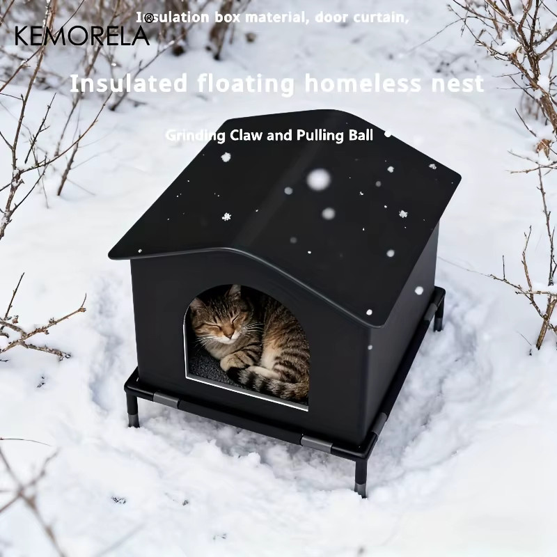 KEMORELA Isoliertes Katzenhaus für den Außenbereich in Schwarz Matt - Bild 2