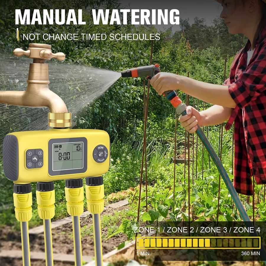 JUANJUAN Automatischer Wassertimer mit 4 Ausgängen und LCD-Display zur intelligenten Gartenbewässerung mit 4 Zonen - Bild 5