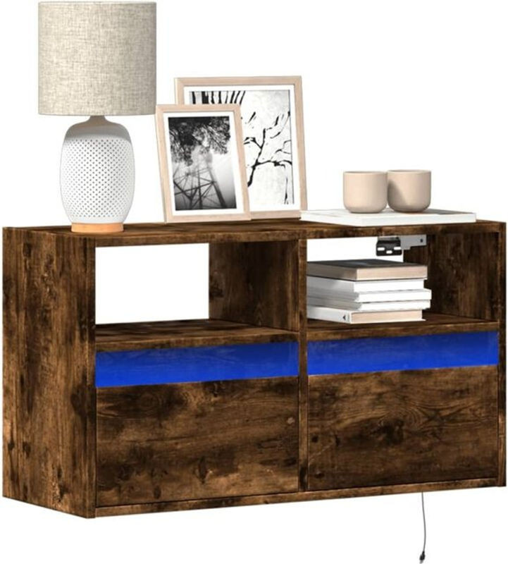 vidaxl TV-Wandschrank mit LED-Beleuchtung in Räuchereiche, Braun, B/T/H: 80 x 31 x 45 cm - Bild 1