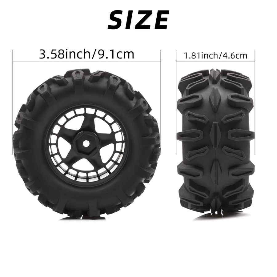 RCZIPROY RC Monster Truck Reifen Räder, 90mm, 12mm Sechskant, Gummi, Schwarz - Bild 4