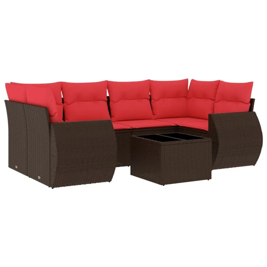 vidaXL 7-tlg. Gartensofa-Set aus Polyrattan in Braun mit Kissen und Couchtisch für Garten und Terrasse - Bild 2