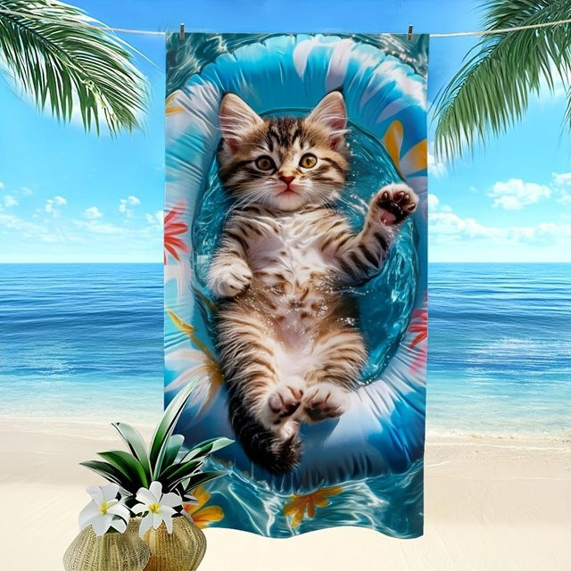 Strandtuch mit Kätzchen-Motiv von JMG Household Supplies, B/B: 70 x 140 cm, mehrfarbig - Bild 1