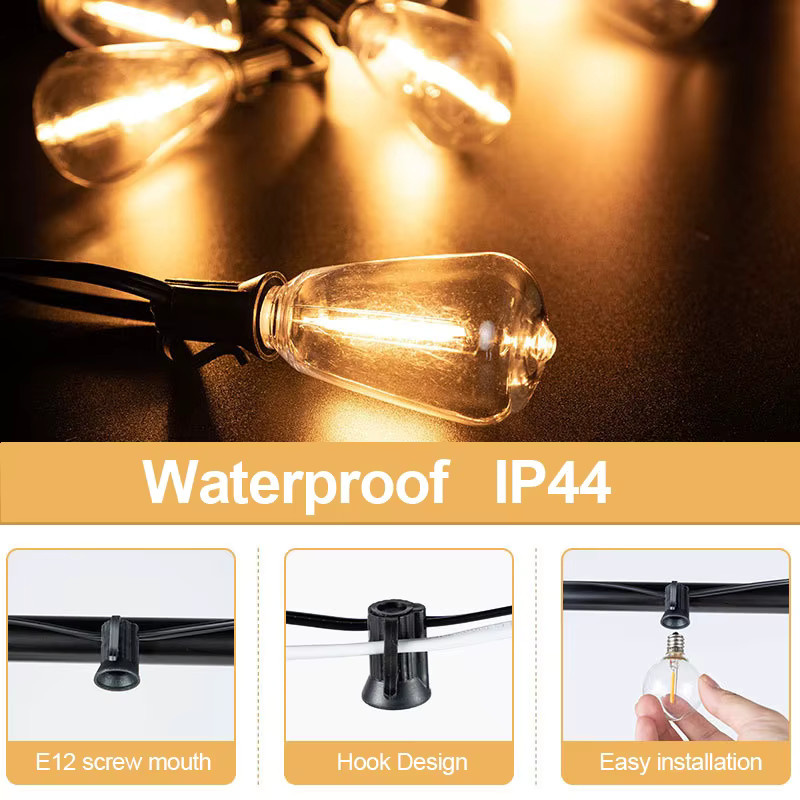 Avanlo Outdoor-Lichterkette mit 48 LED ST38 Edison-Glühbirnen, wasserdicht, warmweiß, 20 m Länge - Bild 2