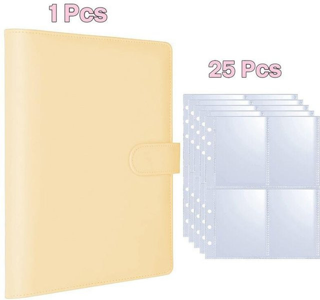Kpop Fotokarten Binder A5 mit 4 Fächern und 6 Ringen, Gelb, inklusive 25 Binder Gel und 100 Kartenfächern, B: 26,0 cm, H: 23,3 cm - Bild 1