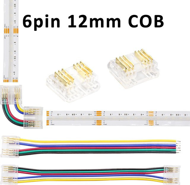 WeeTisa 6-poliger COB-LED-Streifen-Lichtanschluss für RGBCCT und RGBWW, schweißfreier Verbindungsstück aus transparentem Kunststoff für 12 mm PCB - Bild 1