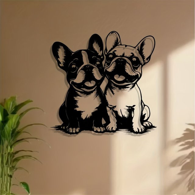 Moderne Französische Bulldogge Wandkunst aus Metall von CIFBUY in Schwarz - Bild 1