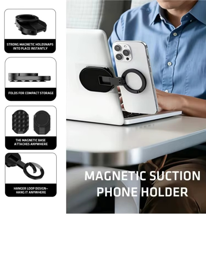 MA39 Magnetischer faltbarer Handyständer Universal 360 Grad drehbarer Desktop-Handyhalter mit Saugnäpfen in Schwarz - Bild 1