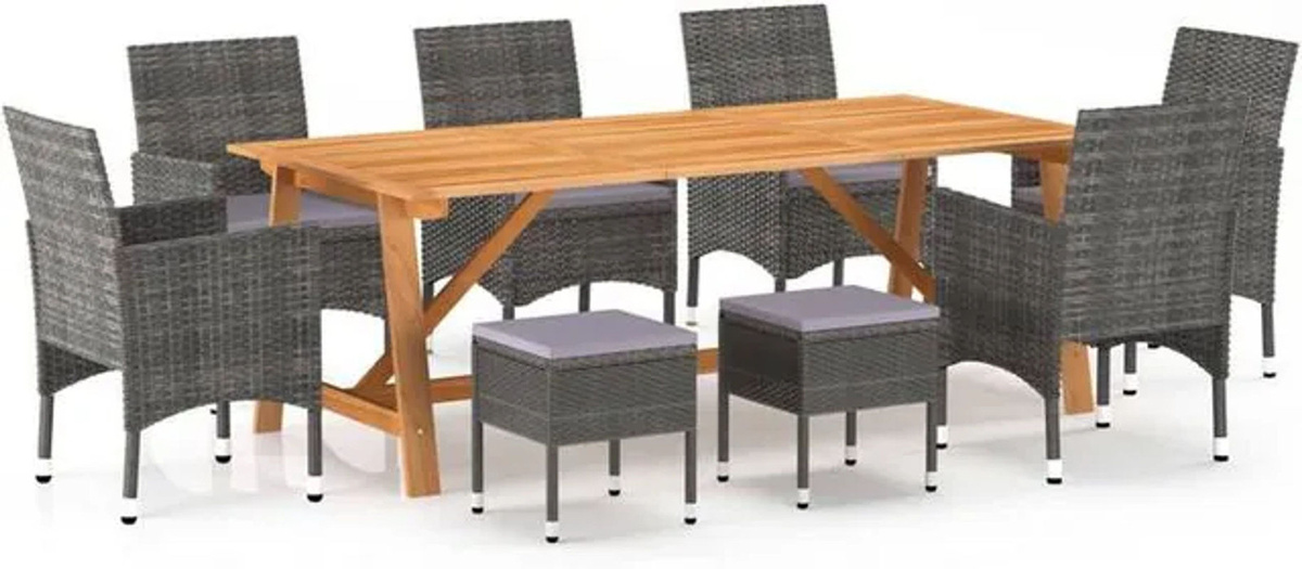 VIDAXL Prolenta Premium 9-tlg. Gartenmöbel-Set aus Polyrattan in Grau - Bild 1
