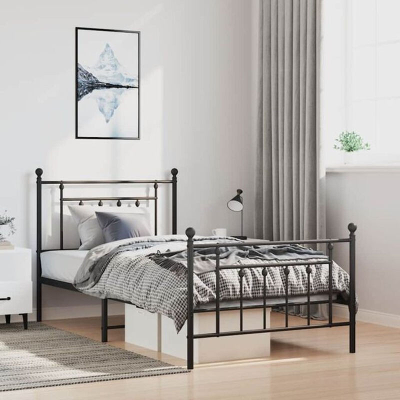 Vidaxl Metallbett in Schwarz mit Kopf- und Fußteil im klassischen Design, B/T: 100 x 200 cm - Bild 1
