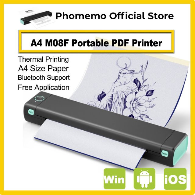 Phomemo M08F Kabelloser A4 Thermo-Drucker mit Bluetooth für Versandetiketten, kompatibel mit iOS, Android und PC, Schwarz - Bild 1