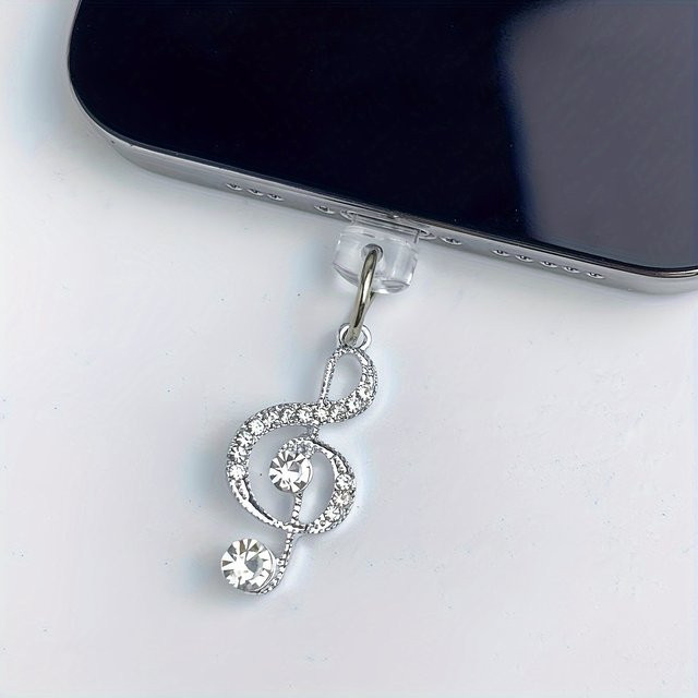 Luxuriöser Musik-Thema Telefon-Staubschutz in Gold und Silber mit Diamant-Schlüssel-Design als dekorativer Anhänger - Bild 1