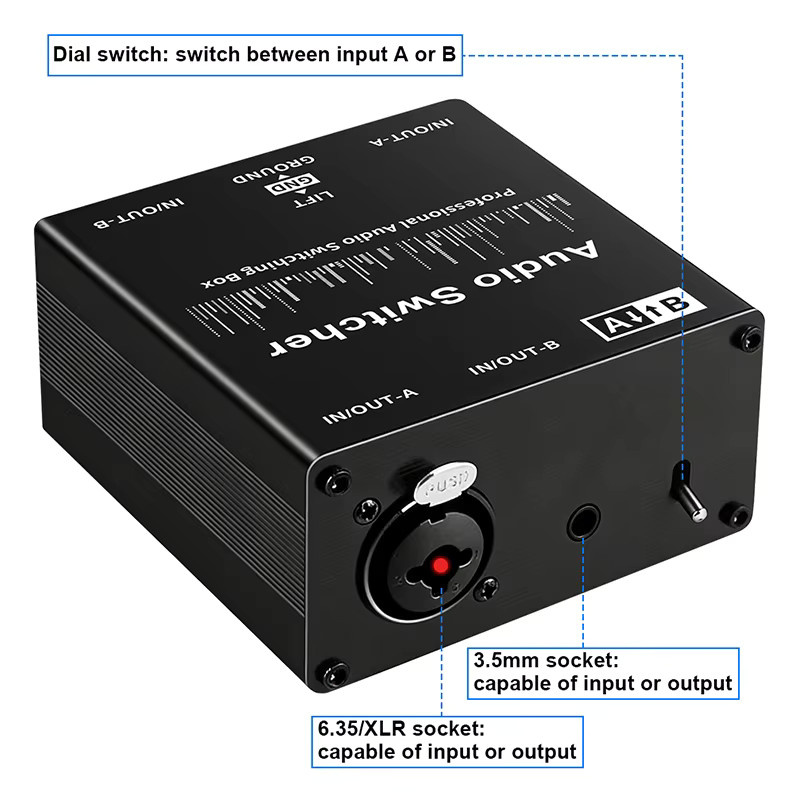 TITAK 2-Wege-Audio-Switcher Passiver Stereo-Selektor XLR/6,35mm/3,5mm Schwarz - Bild 4
