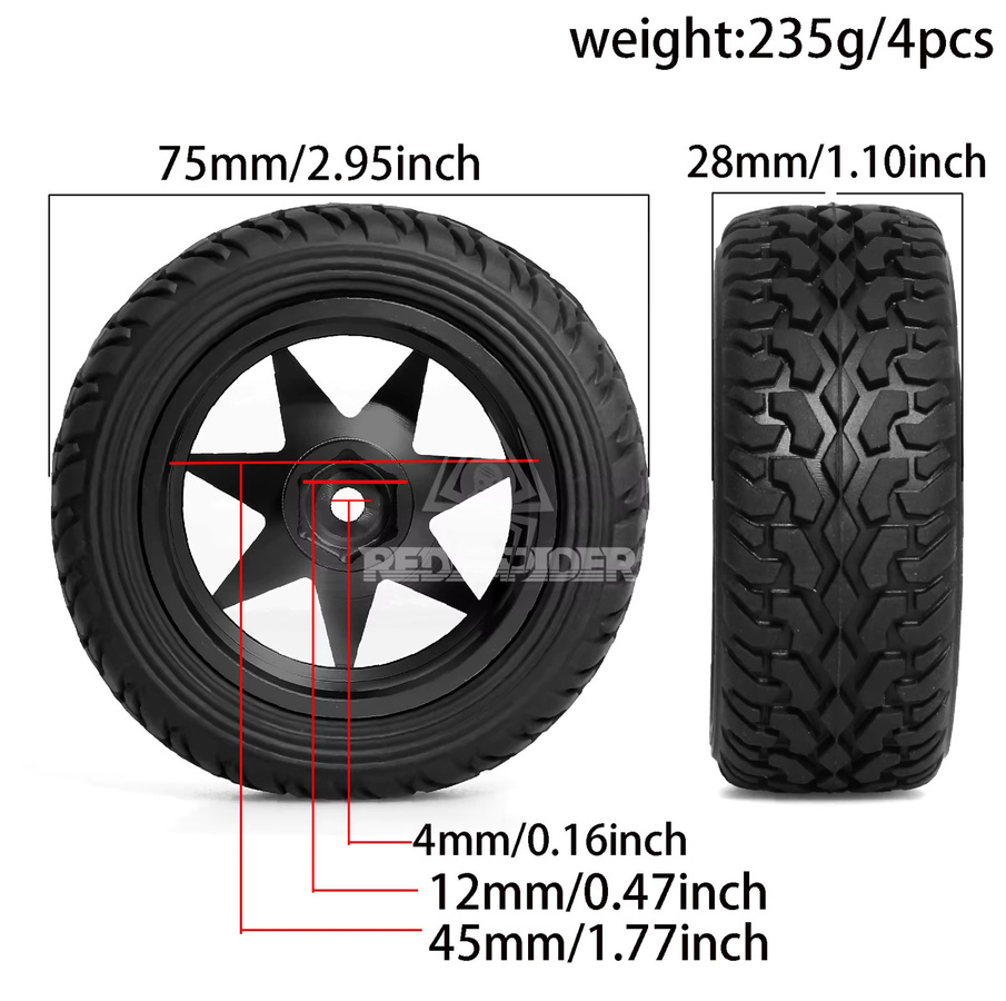 1/10 Off Road Räder Drift Felgen 75mm RC Reifen, Schwarz, Gummi - Bild 3