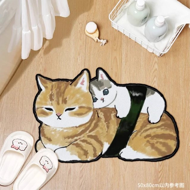 VIKAMA Cartoon-Katzen-Teppich, rutschfeste und saugfähige Bodenmatte in Multicolour, B/T: 60 x 40 cm - Bild 1