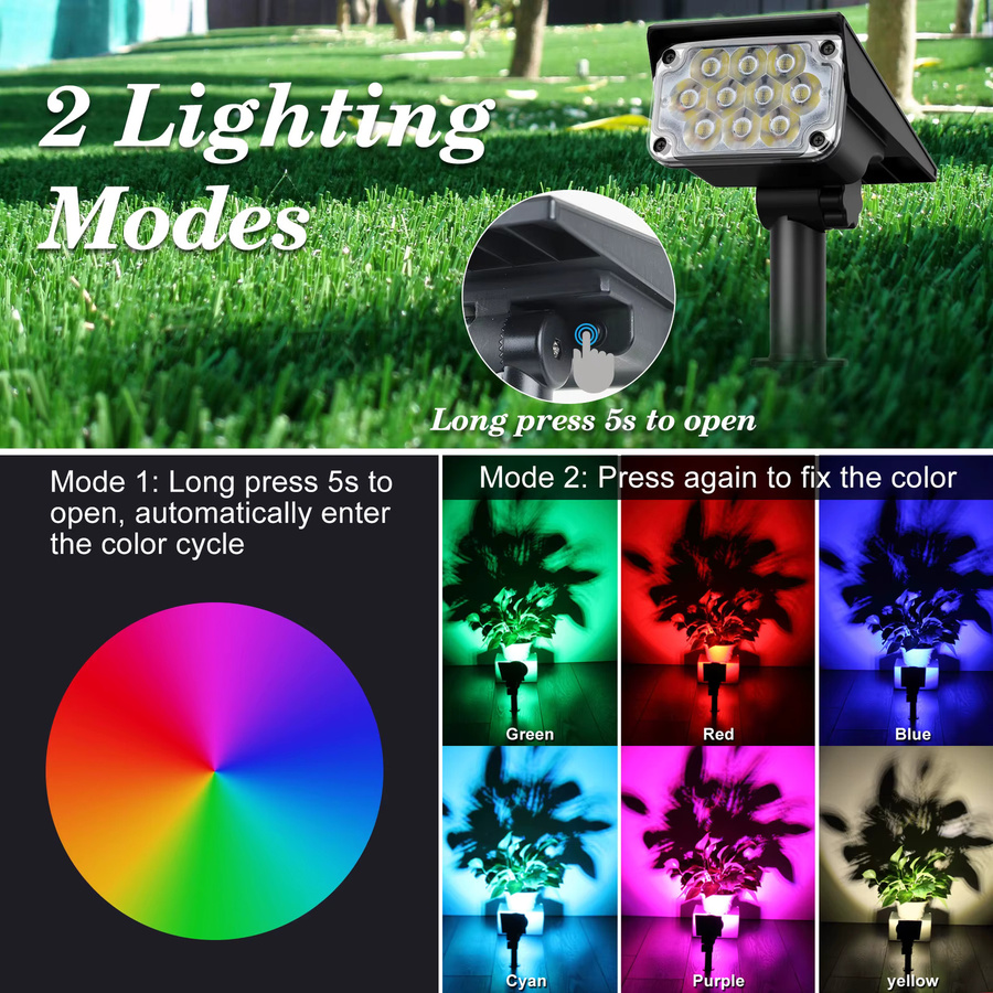 T-SUNRISE RGB Solar-Flutlicht in Schwarz, wasserdichter LED-Landschaftsstrahler IP65 für Garten und Terrasse - Bild 2
