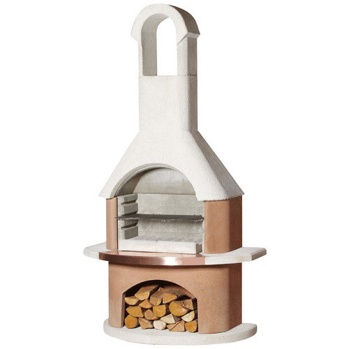 Buschbeck Gartengrillkamin Toscana in Weiss und Terracotta mit Kupferblende und Holzfach - Bild 3