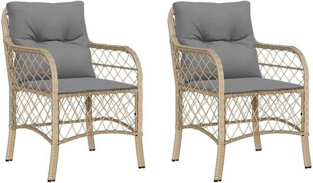 Furnicato Gartenstühle Set aus 2 Stück mit beigen Kissen aus Poly Rattan und Metallrahmen - Bild 1