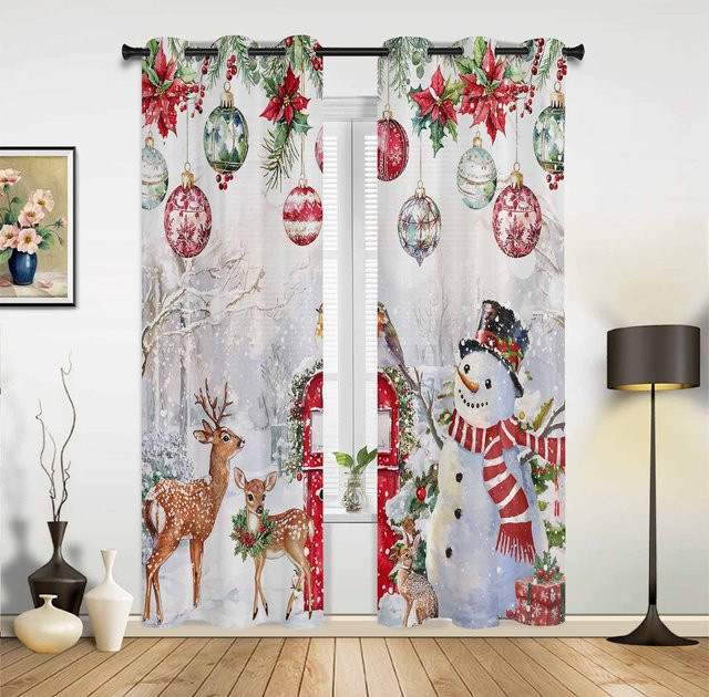 Dekorativer Weihnachts-Vorhang mit Blauem Weihnachtsbaum und Schneeflocken-Print für Wohnzimmer und Schlafzimmer, B: 60 cm, H: 135 cm - Bild 1