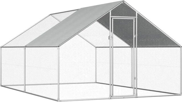 vidaXL Outdoor-Hühnerkäfig aus verzinktem Stahl in Silber, B/T/H: 400 x 400 x 192 cm - Bild 1
