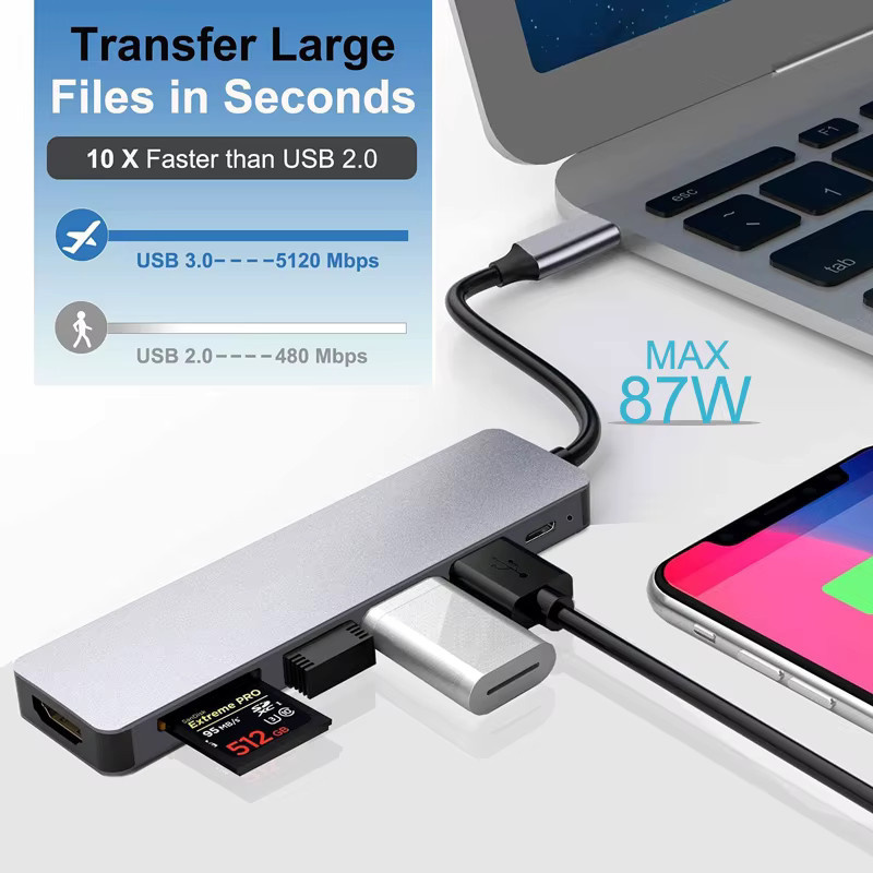 USB C Docking Station 4K 30Hz Typ C Hub mit RJ45 Ethernet und USB 3.0 in Silber für Macbook Air M1 und iPad Pro - Bild 4