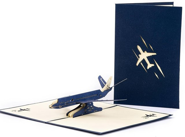 3D Pop-Up Flugzeug Grußkarte von Likeit8888 in Blau, kreative lasergeschnittene Postkarte für Geburtstag und Ruhestand, B/H: 13 x 16 cm (gefaltet) - Bild 1