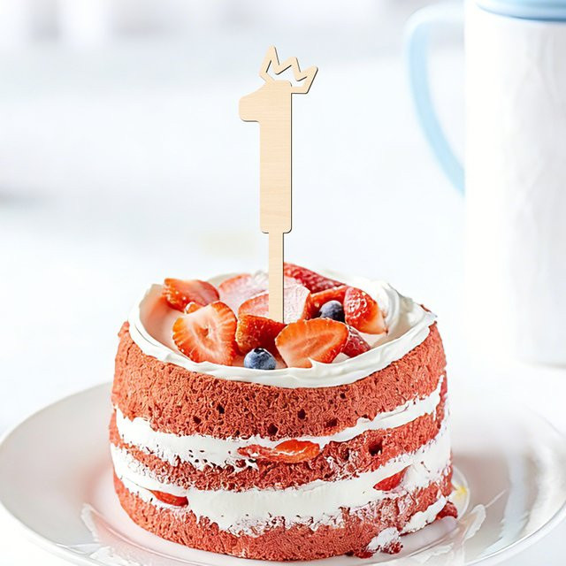 YOMDID Crown One Cake Topper Tortenaufsatz mit Holzkronen-Motiv zur Dekoration für den 1. Geburtstag - Bild 1