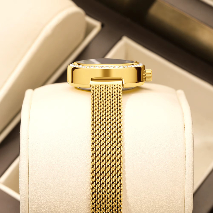 YaLaLuSi Armbanduhr, Quarz, Gold, Diamantbesetzt, Milanaise, Damen - Bild 3