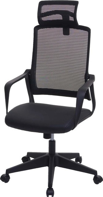 Ergonomischer Proregal Bürostuhl in Schwarz mit Kopfstütze und Kunstleder, Drehstuhl mit Armlehnen, H x B x T: 128 x 64 x 66 cm, Sitzhöhe: 44 cm - Bild 1