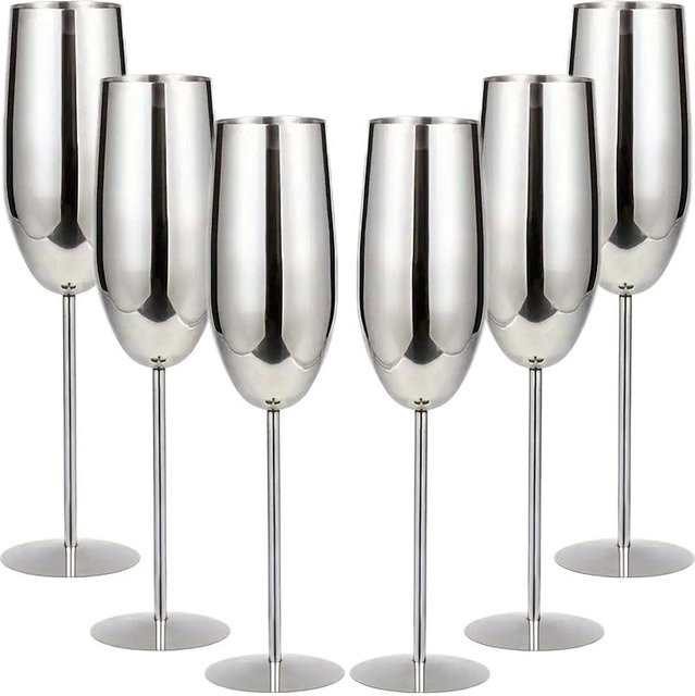 6er Set unzerbrechliche Edelstahl-Weingläser von Yiran Furniture in Grau, 250 ml - Bild 1