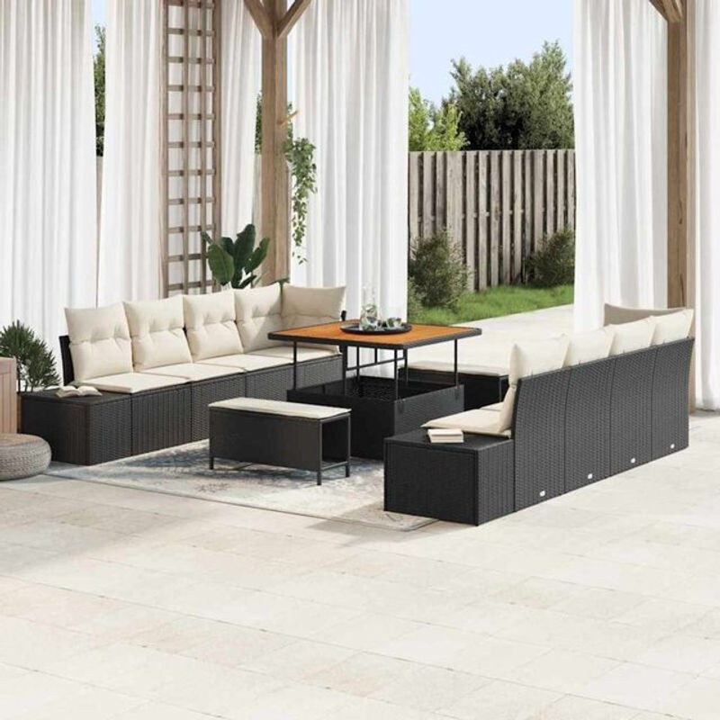 vidaxl Garten-Sofa-Set aus Poly-Rattan mit 11-teiligem Kissen-Set in Schwarz - Bild 1