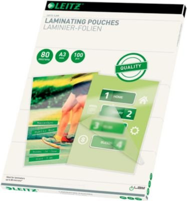 Leitz iLAM Laminierfolien A3 für Hoch- und Querformat, Stärke 125 µm, farblos, 100 Stück - Bild 1